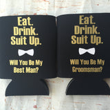 Groomsmen Proposal Gift - Groomsman Can Coolers  - Bachelor Party Favors - Bachelor Party Gifts - Groomsman Gifts - Suit Up