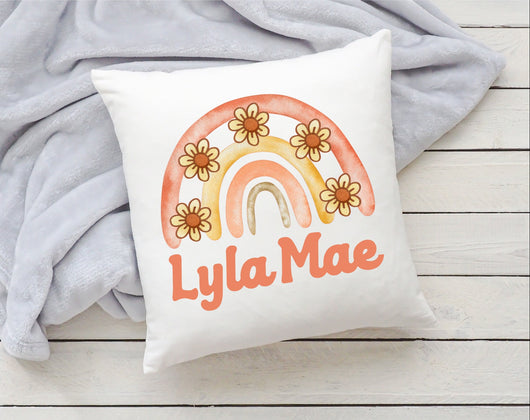 Retro Daisy Rainbow Name Pillow - Rainbow Baby - Retro Nursery Decor - Boho Baby Nursery - Baby Shower Gift - Rainbow Baby Gift