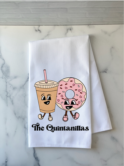 Valentines Day Gift - Coffee and Donuts Kitchen Towel