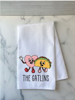 Retro Valentines Day Gift - Taco and Heart Kitchen Towel