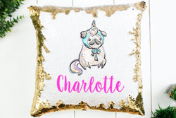 Personalized Pug Unicorn Sequin Pillow - Gift for Girl