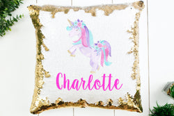 Personalized Purlple Unicorn Sequin Pillow - Unicorn Flip Pillow - Type C
