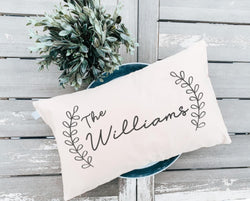 Personalized Name Pillow - Decorative Vine Linen Pillow