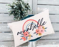 Personalized Boho Rainbow Pillow - Custom Name Rainbow Pillow