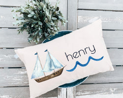 Personalized Pillow - Nautical Ship Pillow Nursery Decor