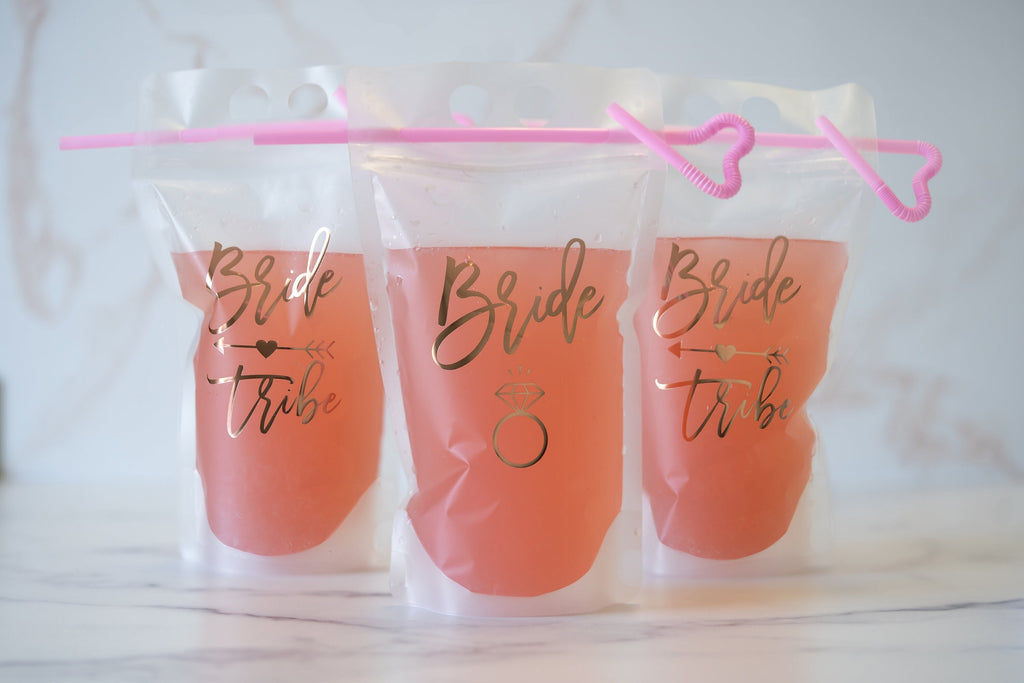 Gold Bride and Babe Drink Pouches with Straws