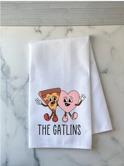 Retro Valentines Day Gift - Pizza and Heart Kitchen Towel