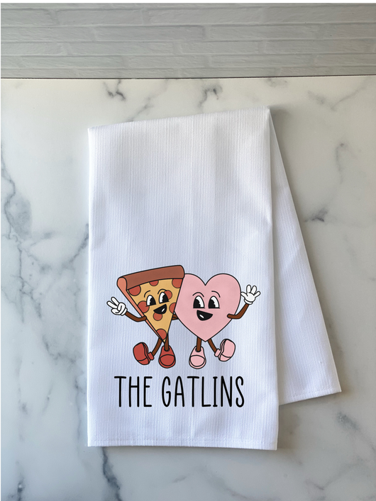 Retro Valentines Day Gift - Pizza and Heart Kitchen Towel