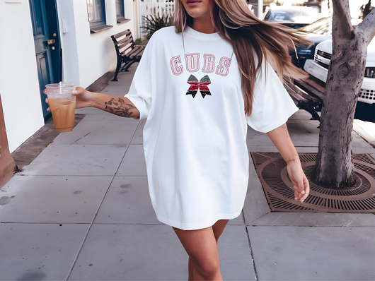 Comfort Color - Distressed Cubs Cheer Bow Tee