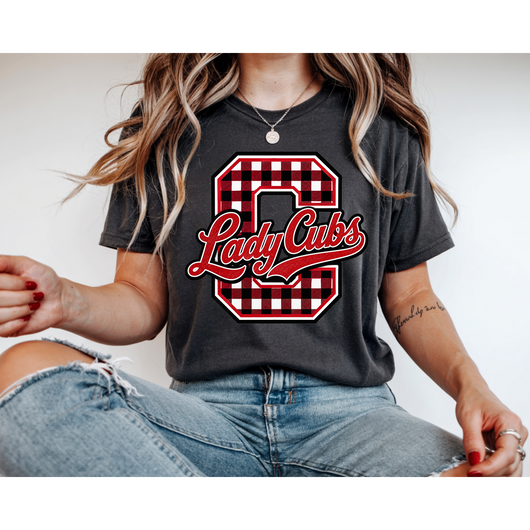 Lady Cubs Plaid Initial Soccer Tee