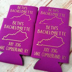 Custon Destination Bachelorette Can Cooler Party Favors