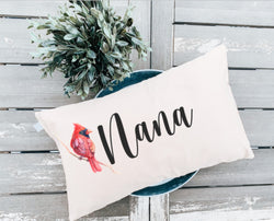 Mothers Day Gift - Cardinal Gift - Red Bird - Personalized Name Pillow - Gift for Grandma - Personalized Caligraphy Pillow