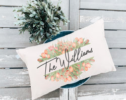 Dutch Tulips Pillow - Valentines Day Gift - Personalized Name Pillow  - Gift for Grandma - Personalized Caligraphy Pillow - Last Name Pillow