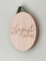 Wooden Baby Name Sign - Baby Name Announcement Sign - Personalized Wood Disc Sign - Personalized Nursery Decor - Engraved Circle Wood Sign