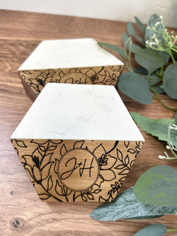 Mothers Day Gift - Custom Wedding Gift - Personalized Coasters - Anniversary Gift - Personalized Wood and Marble Coasters - Gift for Wife