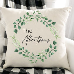 Personalized Family Name Pillow -Gift for Wife - Custom Pillow - Personalized Wreath Pillow