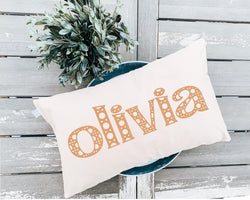 Personalized Rattan Print Name Pillow for Boho Nurseries