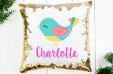 Personalized Bird Sequin Pillow - Custom Name Bird Flip Pillow