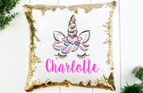 Personalized Unicorn Sequin Pillow - Unicorn Flip Pillow - Type B