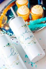 Personalized Custom Geometric Floral Bridesmaid Tumblers - Bridesmaid Gift
