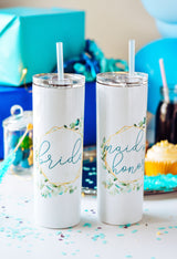 Personalized Custom Geometric Floral Bridesmaid Tumblers - Bridesmaid Gift