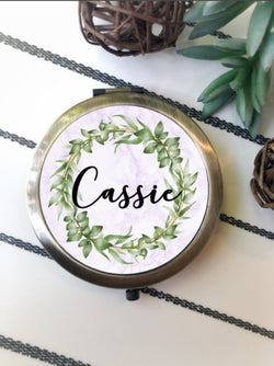 Personalized Bride / Bridesmaid Gift - Custom Personalized Wreath Compact Mirror