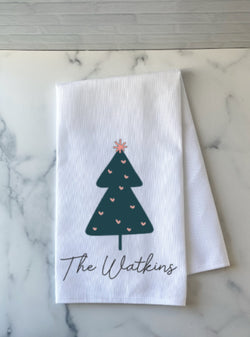 Personalized Christmas Retro Tree Kitchen Towel - Personalized Tea Towel - Christmas Decor - Custom Christmas - Personalized Christmas Gift