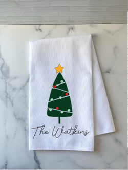 Personalized Christmas Gift - Personalized Christmas Retro Tree Kitchen Towel - Personalized Tea Towel - Christmas Decor - Custom Christmas